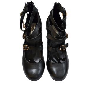 Steve Madden Black Strappy Buckle Heels Genuine Leather Rare